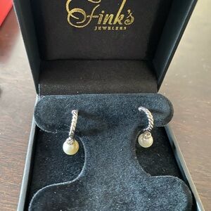 David Yurman Silver Twisted Hoop Earrings with Pearl Drops - White